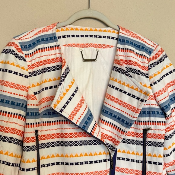 Trina Turk Jacket Blazer Size 8 Beatrix Tribal Embroidered Colorful Zip Up - Picture 4 of 16